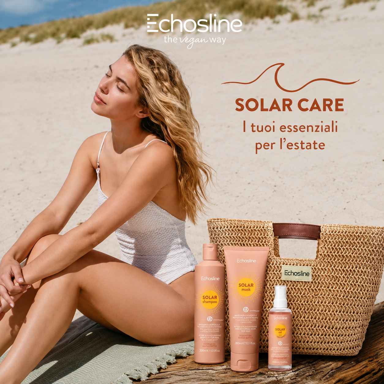 Kit Solare echos Shampoo,Maschera,Olio in Omaggio Borsa grande Mare