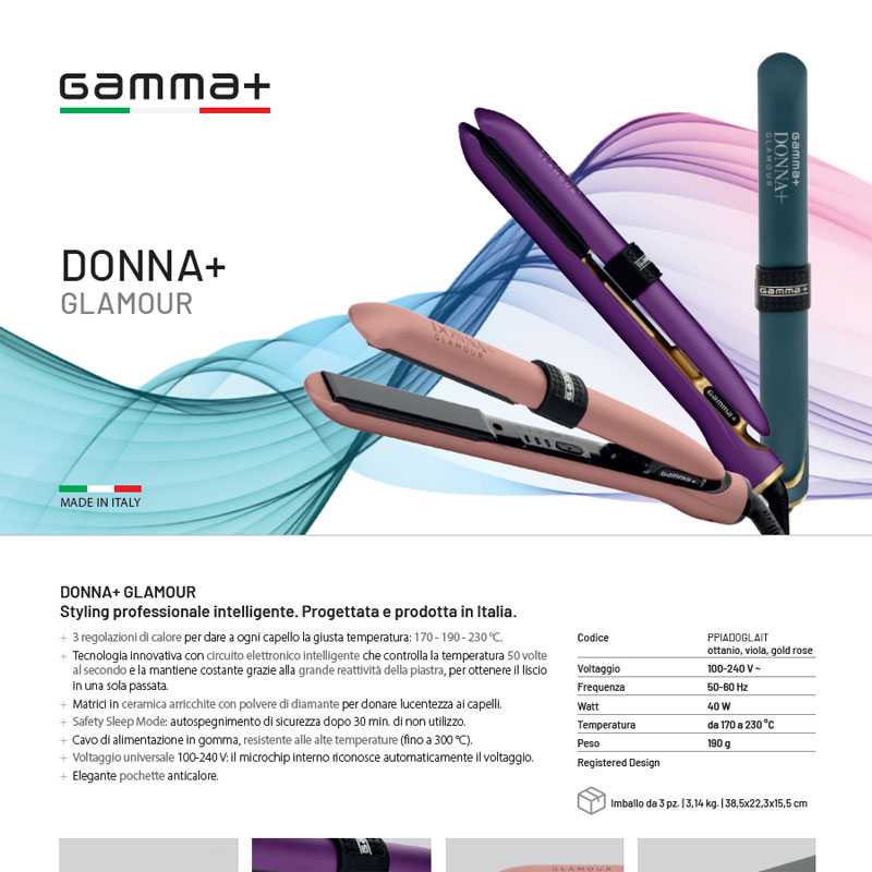 Professionelles Glätteisen für Damenhaar + Glamour PIU RANGE