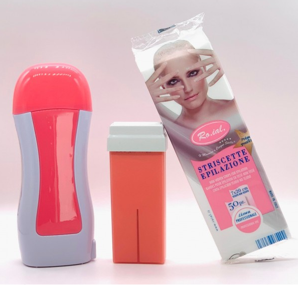 Komplettes Wachsset mit Roller und 50 Enthaarungsstreifen