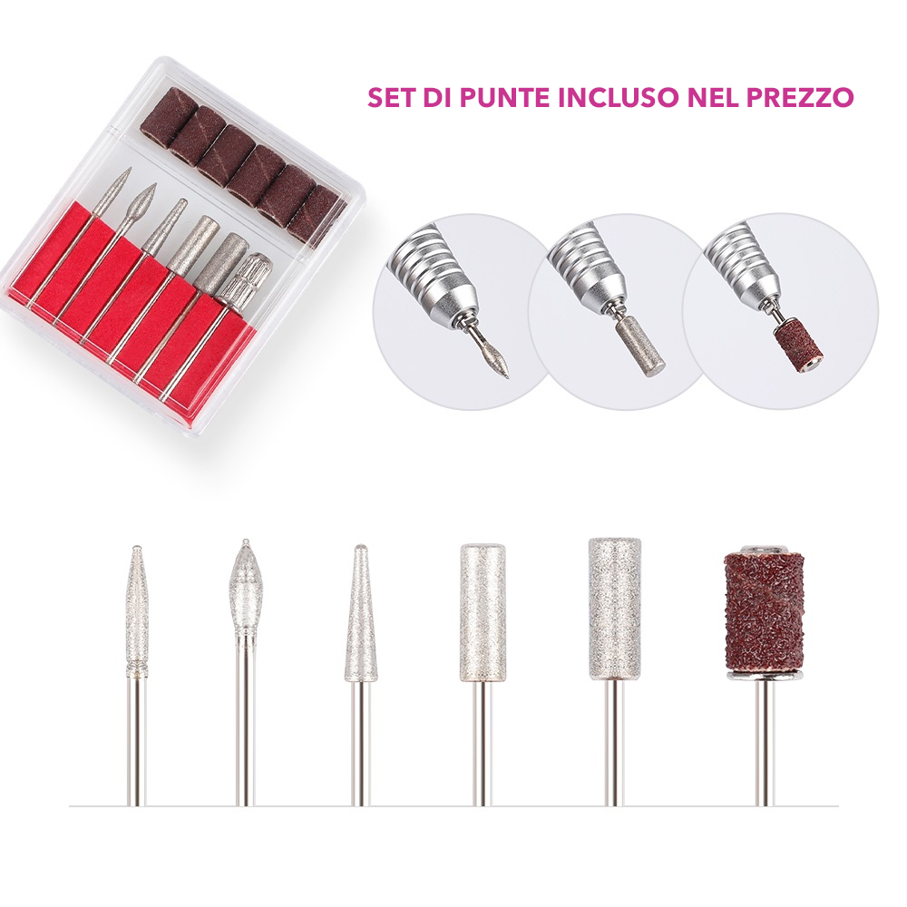 FRESA MANICURE PORTATILE RICARICABILE PROFESSIONALE RICOSTRUZIONE UNGHIA 35000 RPM GIRI - Vip Coiffeur